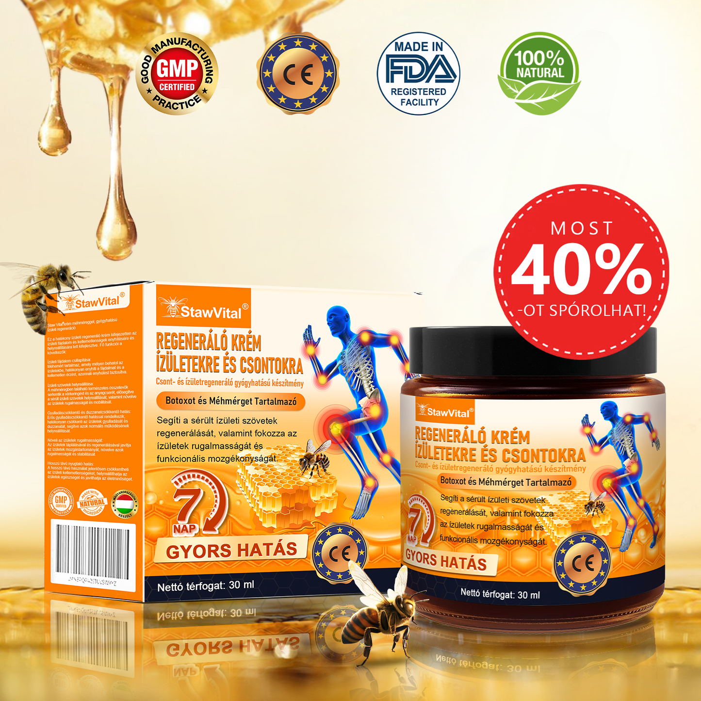 🌞𝑺𝒕𝒂𝒘𝑽𝒊𝒕𝒂𝒍® Botoxot és Méhmérget Tartalmazó Regeneráló Krém Ízületekre és Csontokra | MOT (Magyar Ortopéd Társaság) által tanúsított termék